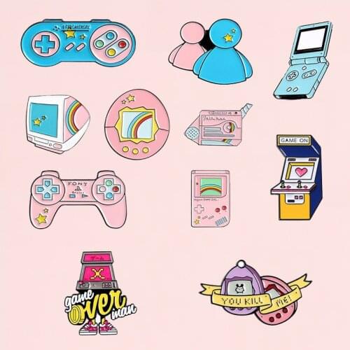 Game Equipment Enamel Pin Pink Blue Game Machine Brooches Denim Jeans shirt Bag Cartoon Fashion Jewelry Gift for Friends Kids