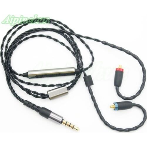 Aipinchun Short 62cm MMCX Headphones Cable Mic Volume Controller Replacement for Shure SE215 SE315 SE425 SE535 SE846 Black
