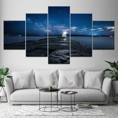 Canvas Painting sea start sky at night seascape 5 Pieces Wall Art Modular Wallpapers Poster Print for living room Home Decor