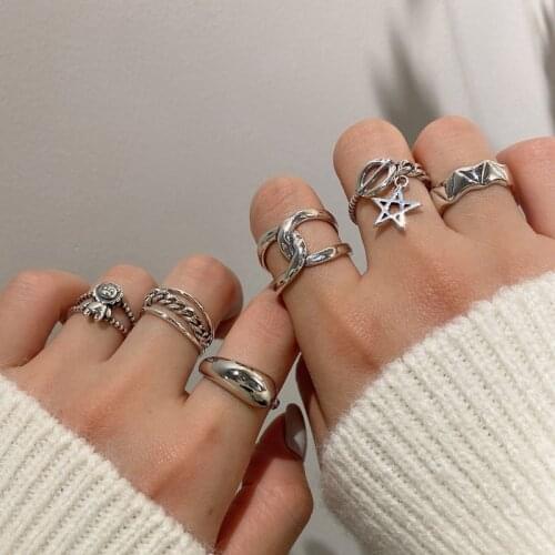 Morivovog 925 Sterling Silver Lion Star Chain Wave Cross Rings for Women Vintage Industrial Style Rings 2021 Statement Jewelry