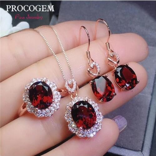 2.8Ct/Pc Natural Real vs Garnet set for women Party Necklace Ring Earrings Fine Jewelry Set Genuine Gemstone 925 Sterling Silver
