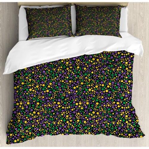 Polka Dot Duvet Cover Set Colorful Continuous Spots Theme 3 Piece Bedding Set Jade Green Earth Yellow Violet and Charcoal Grey