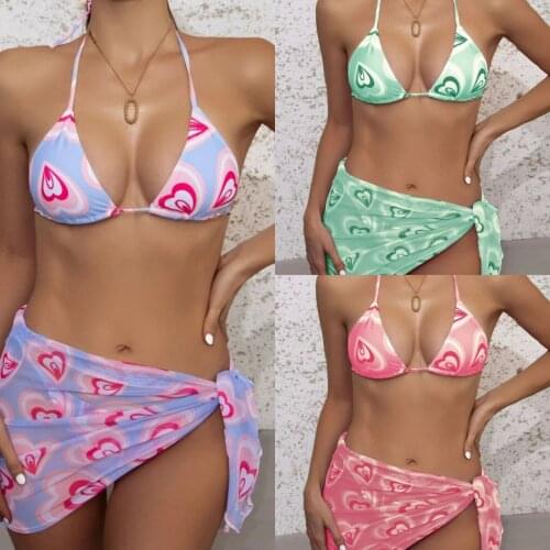 Swimsuit Beachwear Women 3 Pieces Y2K Style Heart Bikini Set Hot Fashion Swimming Bathing Wear