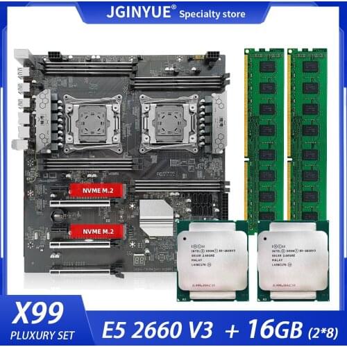 JGINYUE X99 Dual CPU Motherboard With 2*E5 2660 V3 CPU 2*8GB DDR4 ECC memory Support Four Channer LGA 2011-3 CPU X99-D8 Server