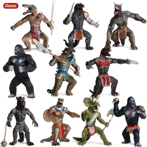 Oenux Dinosaurs World Simulation Warrior Jurassic T-REX Spinosaurus PVC Animals Model Action Figures Soldier Arms Toy Kids Gift