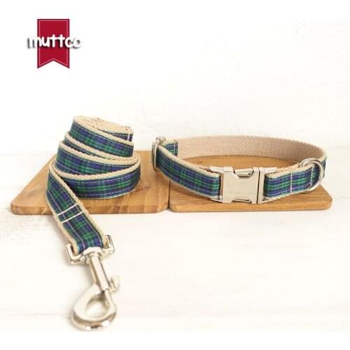 MUTTCO retailing self-design unique style accessory THE FOREST PLAID cotton beefy dog collars and leashes set 5 sizes UDC014