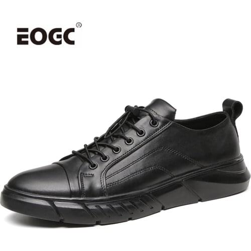 High Quality Natural Leather Men Casual Shoes Outdoor Breathable Flat Shoes Lace-Up Large Size Shoes Men