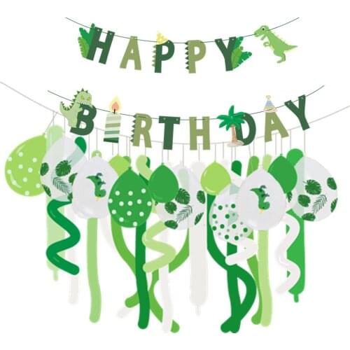 Birthday Decoration Cartoon Dinosaur Latex Balloon Set Pull Flag Letter Balloons Children Birthday Party Decoration Supplies