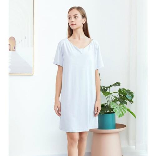 New Womens Nightwear Spring Summer Detachable Breast Pad Nightdress Modal Short Sleeve Nightgown V-neck Sleepwear Home Dress