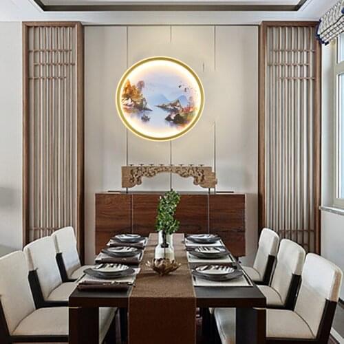 New LED mural lamp round wall lamp living room aisle tea room background wall painting hanging lamp manufacturer