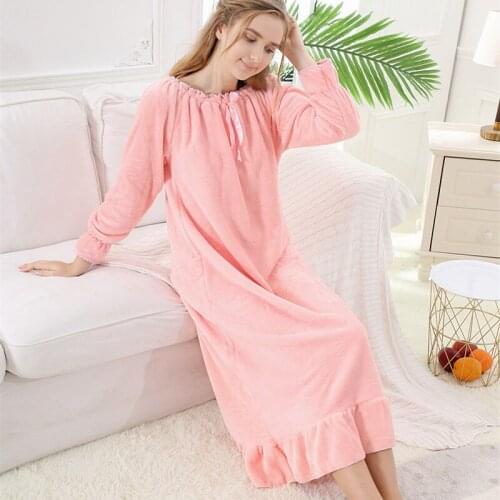 2021 Autumn and Winter New Womens Nightdress Flannel Loose and Comfortable Home Service Sleepwear Women Sleep Tops Night Gown