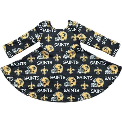 Girlymax Fall Winter Girls Saints Football Long Sleeve Twirl Dress