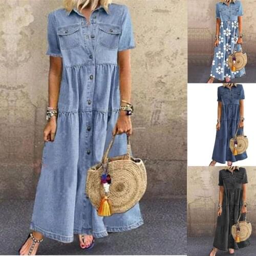 Plus Size Summer Women Denim Dress Loose Blue Shirt Dress Fashion Streetwear Elegant Ladies Clothing Vintage Dresses Vestidos