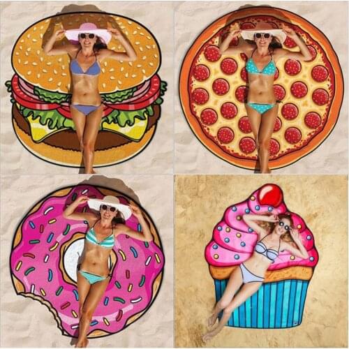 Beach Towel Doughnut Beach Circle Beach Mat Travel Trendy Pizza Hamburger Beach Towel Cute Creative Blanket