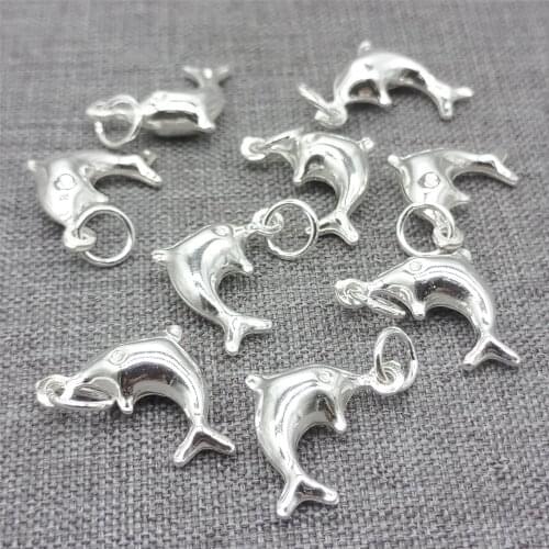 5pcs of 925 Sterling Silver Shiny Hollow Dolphin Charms Ocean Sea Pendants