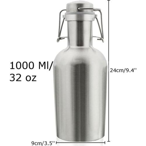 Premium 32OZ Stainless Steel Homebrew Beer Growler Secure Swing Top Lid Big Capacity beer bottles for outdoor