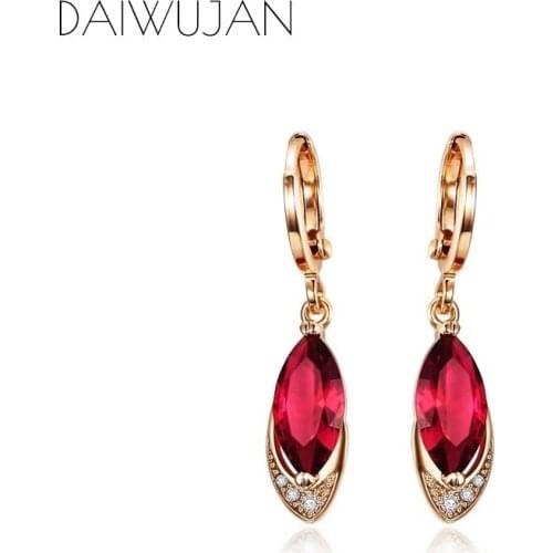 DAIWUJAN Korean 925 Sterling Silver Retro Ancient Pomegranate Red Women Earring Rose Gold Ruby Drop Earrings Party Jewelry Gift