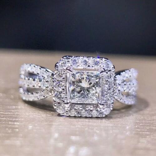 Stylish Hollow Large Square Cubic Zirconia Finger Ring for Women Wedding Party Bride Dazzling Luxury Shiny Crystal CZ Stone Ring