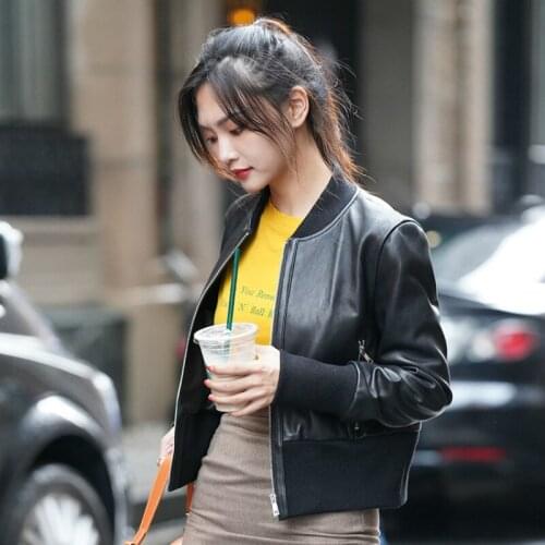 Autumn Real Sheepskin Coat Female Genuine Leather Jacket Short Slim Baseball Jackets Fashion Women Clothes 2020 PY-03