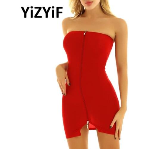 Night Club Dance Dress Women Sexy Off Shoulder Backless Exotic Mini Dress Zipper Tube Dress Babydoll Nightwear