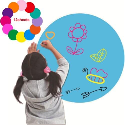 12pcs Colorful PVC Board Blackboard Stickers Removable Teach Drawing Round board earsable Sticker For Kids Rooms stickers 30cm