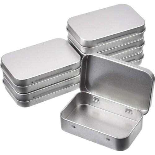 12pcs/set Tin Box Portable Rectangle Small Metal Tin Silver Flip Storage Box Case Organizer For Money Coin Candy Keys