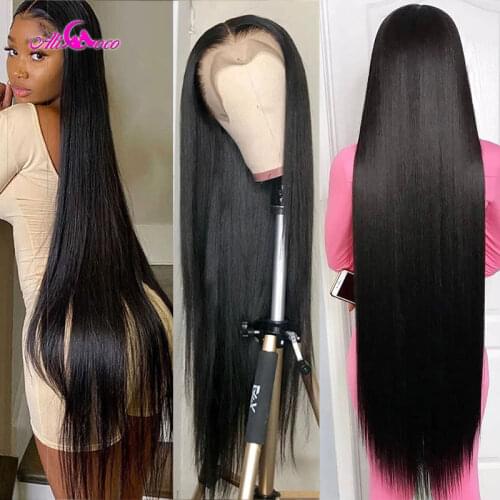 13x4 HD Transparent Lace Frontal Wig Pre Plucked 28 30 32 34 36 38 40 inch Long Straight Lace Front Human Hair Wigs For Women