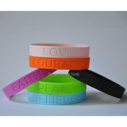 200pcs LOVE COURAGE FAITH PEACE BELIEVE HOPE wristband silicone bracelets free shipping by FEDEX