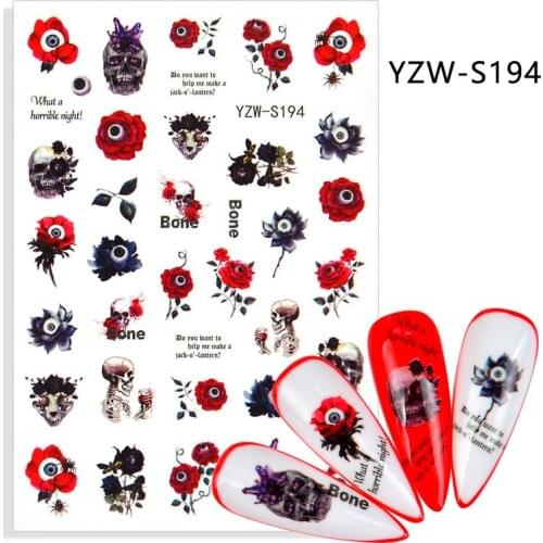 3D Stickers for Nails Rose Flowers Skull Eyeball Nail Foil Decal Sliders Stickers for Manicure Nail Art Decoration Accessories