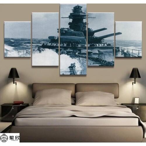 5 Panel Battleship Bismarck Naval military Canvas Printed Painting For Living Room Wall Art Home Decor HD Picture Artwork Poster