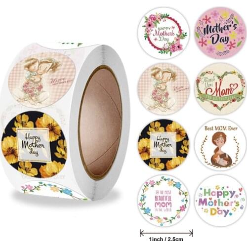 50-500pcs Happy Mothers Day Gifts Label Sticker Kraft Round Shape Sticker Sweet Floral Designs for Mom Gifts Wrap Label Tags