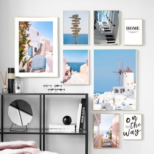 Architecture Still Life Canvas Painting Spring Warm Sunshine Poster White Building Wall Picture Retro Street Sign Art Print