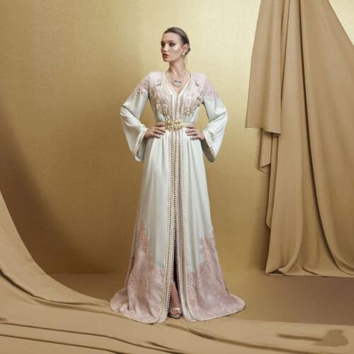 White Elegant Moroccan Caftan Evening Dress V-Neck A-Line Floor Length Summer Dress Special Occasion Dubai Prom Dresses Custom