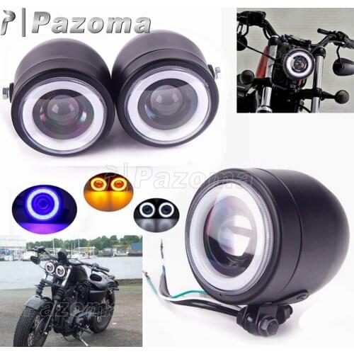 Cafe Racer Front Twin LED Headlight Hi/Lo Beam Headlamp Head Light For Harley Softail Fat Boy Suzuki Honda Chopper Street Bikes