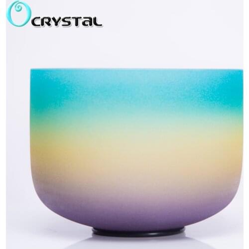 12 Inch Perfect Sound G Throat Chakra Rainbow Colored Frosted Quartz Crystal Singing Bowl Meditation