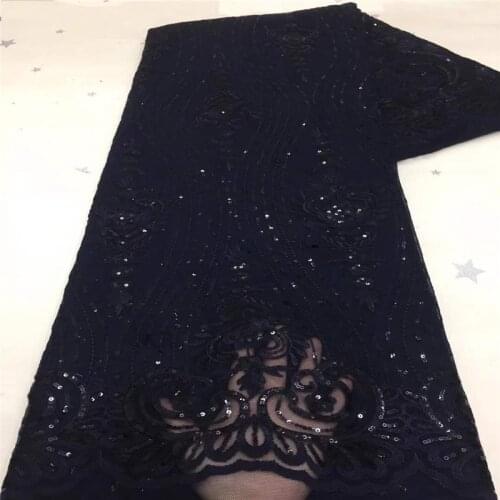 Black Popular Sequins Lace Fabrics French Mesh Lace Fabric High Quality Sequence Fabrics Nigerian Net Lace for Wedding Party