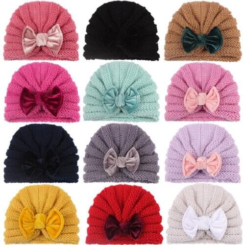 Baby Fall Winter Warmth Hood Kids Gold Velvet Bowknot Knitted Hat