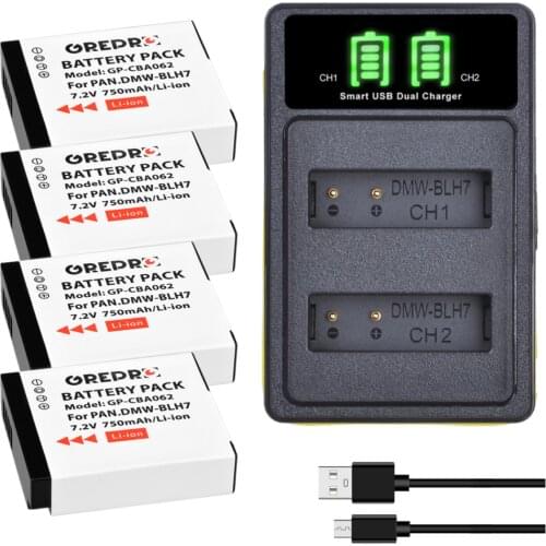 DMW-BLH7 DMW BLH7 Battery + LED Dual Charger with Type-C for Panasonic Lumix DMC-LX15 DMC GM5 GF7 GM1 GF8 GF9 LX10 BLH7E BLH7PP