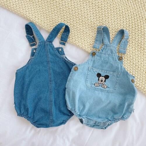 Disney Denim Baby Rompers New Summer Autumn Baby Clothes Unisex Cow Boy Mickey Mouse Outfit Girls Boys Cartoon Onesies Clothing