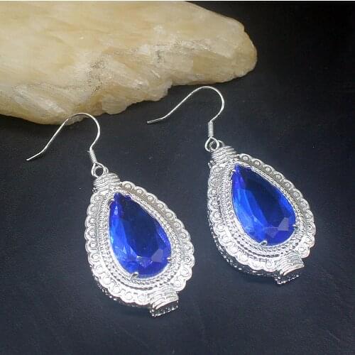 Gemstonefactory Big Promotion Unique 925 Silver Amazing Blue Topaz Charm Women Jewelry Gifts Dangle Drop Earrings 20213777