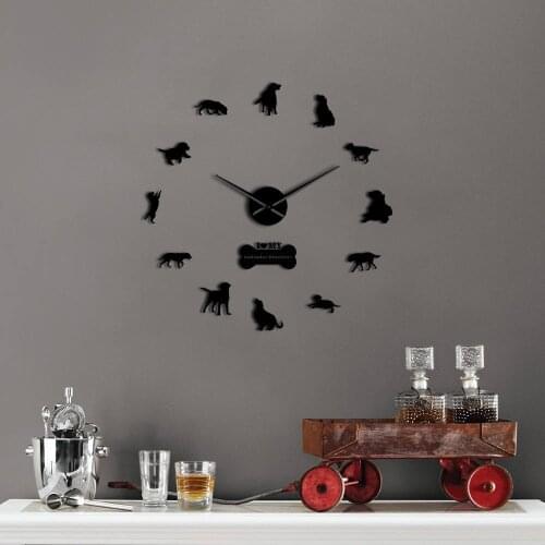 GZ310 Aliexpress Acrylic 3D mirror wall clock European style living room large dog clock