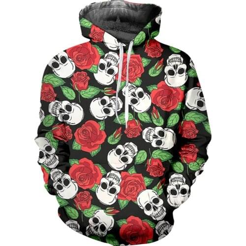 IFPD EU Size 3d Hoodies Skull Sweatshirts Men Rose Hoody Anime Colorful Sweatshirt Printed Punk Rock Casual Hip Hop Pullover
