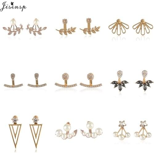 Jisensp Bohemian Style Vintage Leaves Ear jackets for Women Lovely Flowers Leaves Stud Earrings Fashion Jewelry Gift bijoux