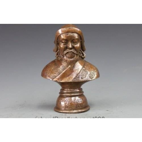 China Classical Bronze Copper Yuan Dynasty Empire Kublai Khan Bust Statue