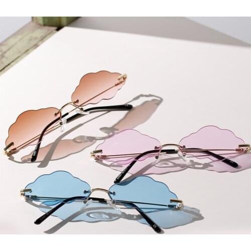 Fashion Rimless Cloud Sunglasses Vintage Steampunk Rectangle Glasses Women Candy Color Metal Frame Punk Eyewear Driver Goggles