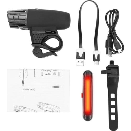 Outdoor Waterpoof Plastic USB Bike Front Head Light Bicycle Tail Safety Lamp Mount Kit Flashlight Bicycle Light Bike Accessories