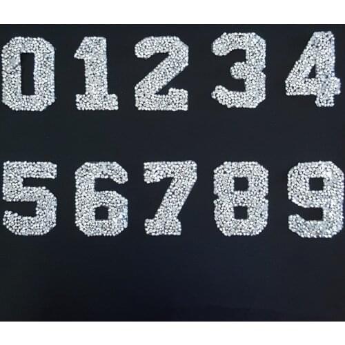 Number Hot fix Rhinestones Beaded Patches Iron on Clothes Stickers 0 1 2 3 4 5 6 7 8 9 Garment Apparel Hat Applique Accessories