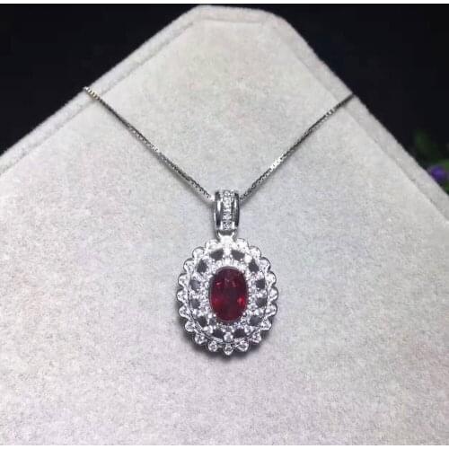 Natural red ruby gem pendant S925 silver Natural gemstone Pendant Necklace trendy elegant dress round women wedding gift jewelry