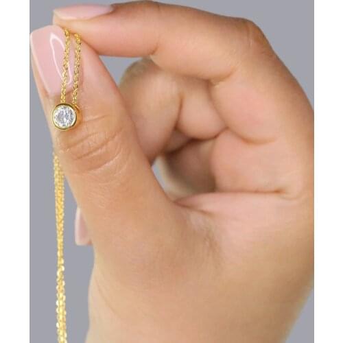 Single stone solitaire cz cubic zirconia delicate dainty box chain 925 sterling silver bezel 5mm cz single stone necklace 925