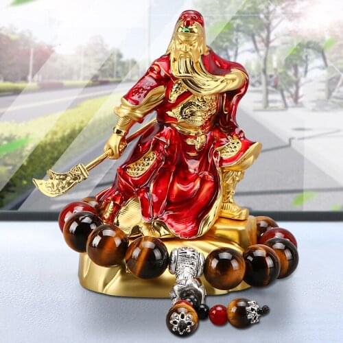 Painted statue of Guan Gong Alloy material Modern art sculpture Home living room lucky decoration Car decoration accessories